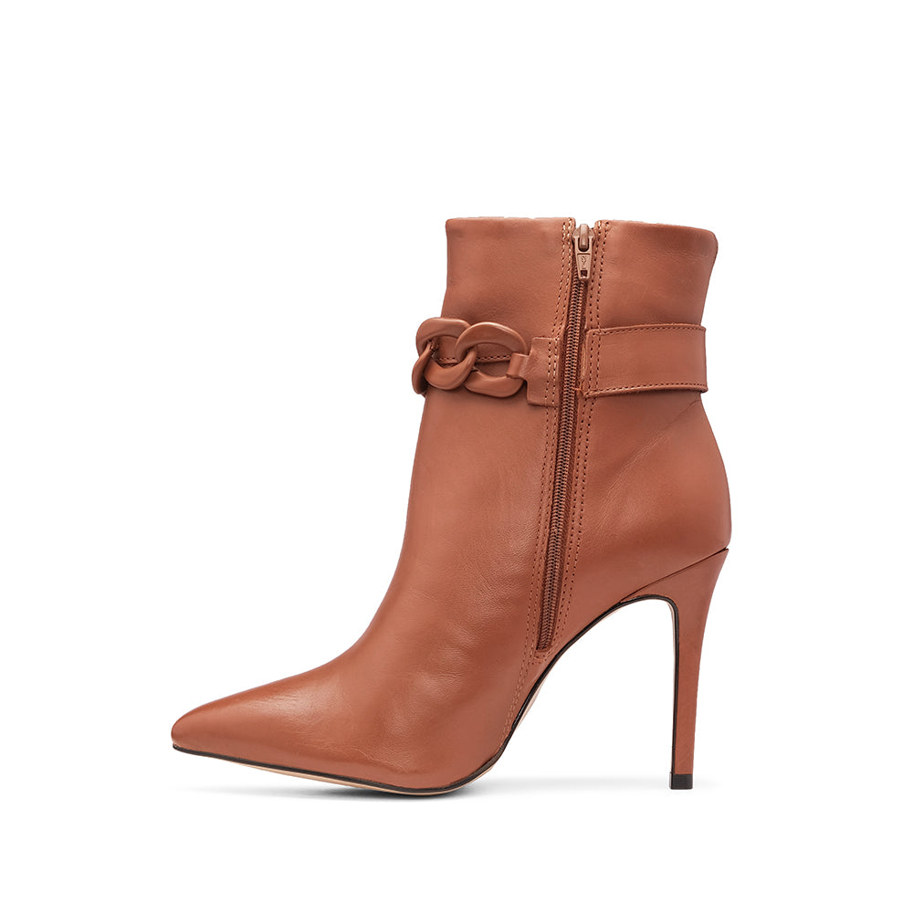 Botim Salto Alto Mulher Pele Cognac