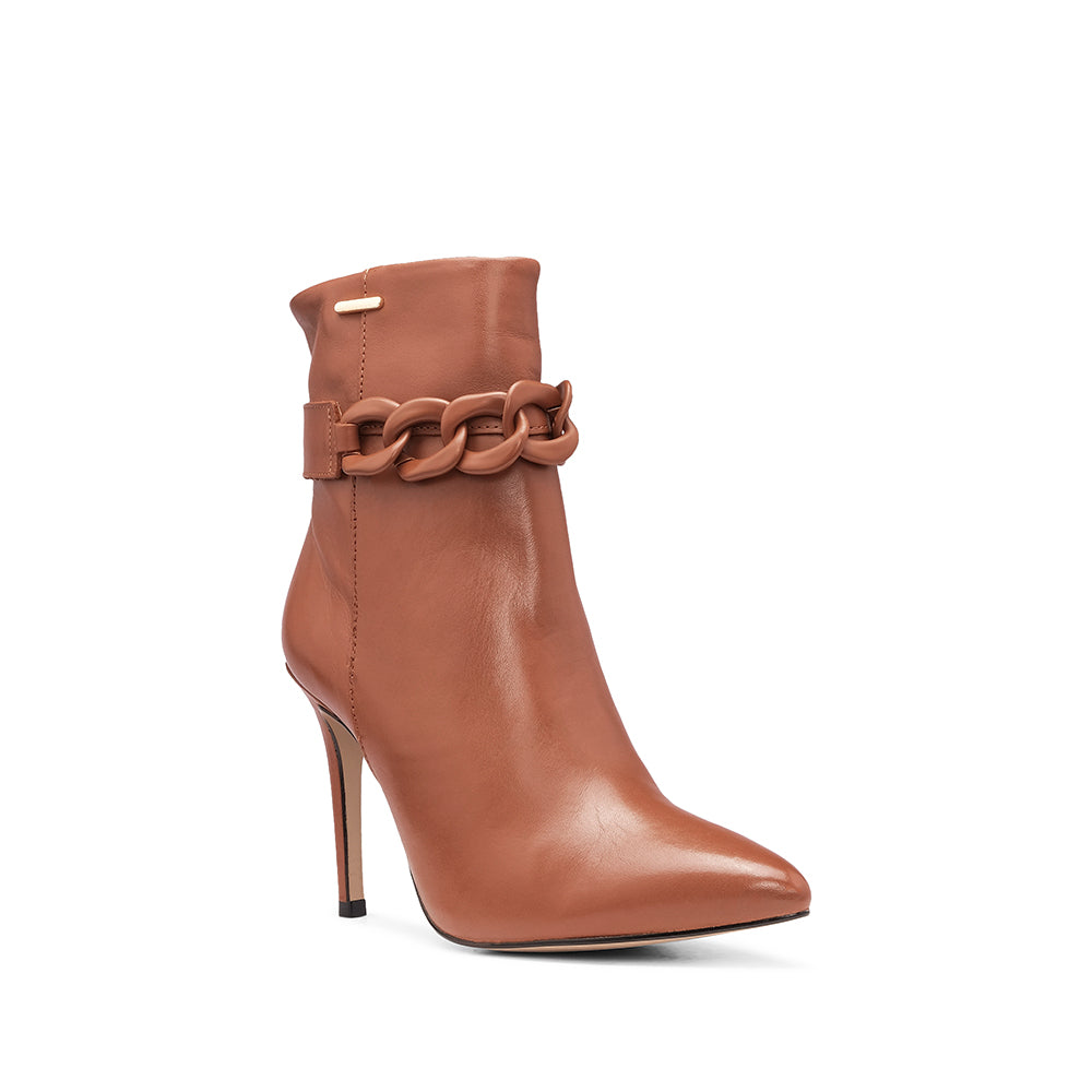 Botim Salto Alto Mulher Pele Cognac