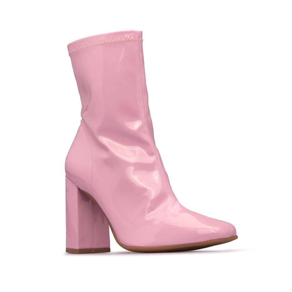 Botim Salto Alto Mulher Verniz Rosa
