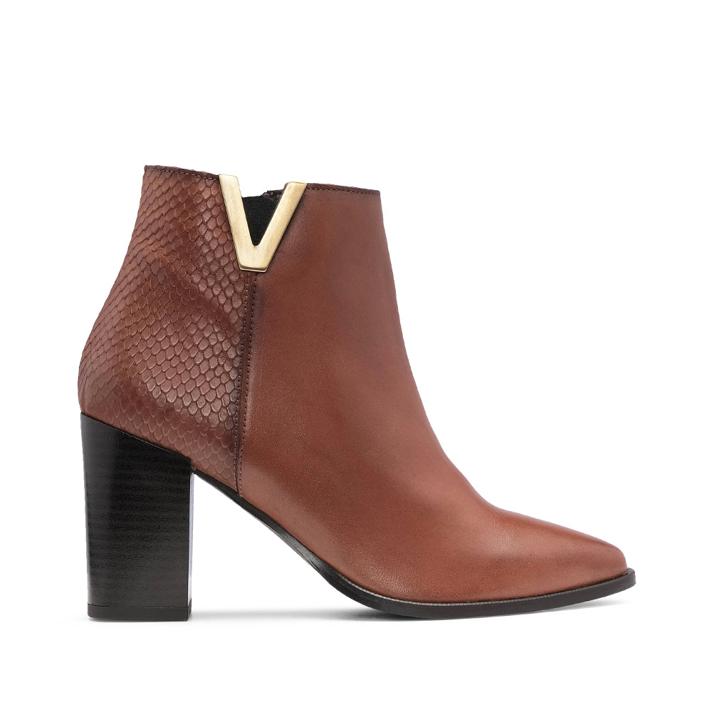 Botim Salto Alto Mulher Pele Camel