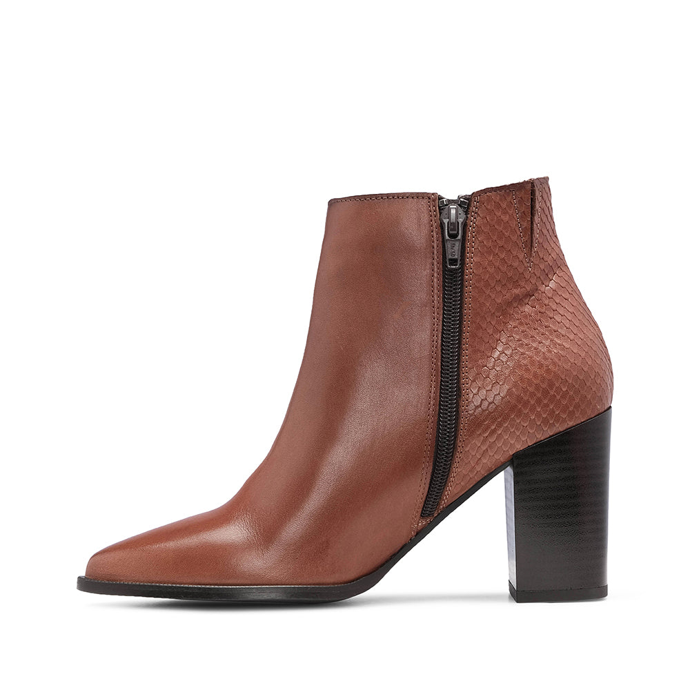 Botim Salto Alto Mulher Pele Camel