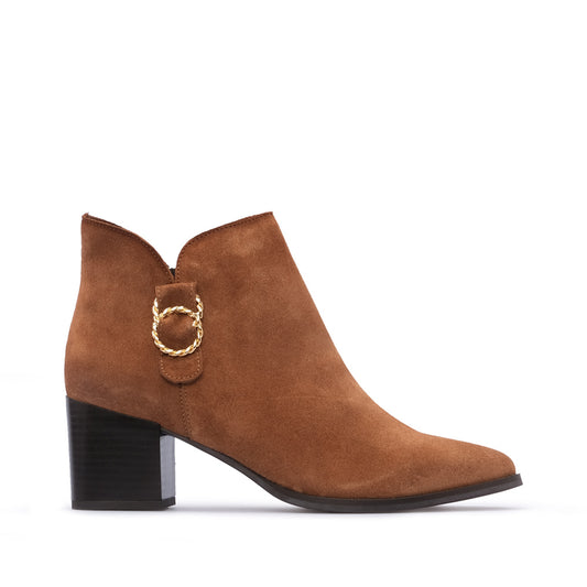 Botim Salto Alto Mulher Camurça Camel