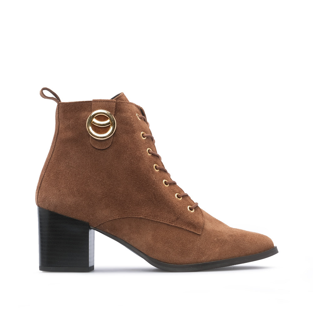 Botim Salto Alto Mulher Camurça Camel