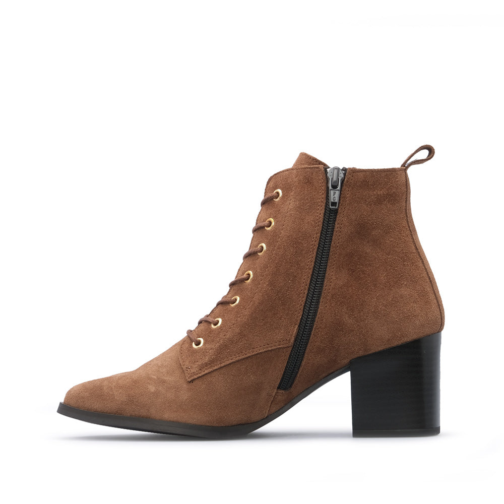 Botim Salto Alto Mulher Camurça Camel
