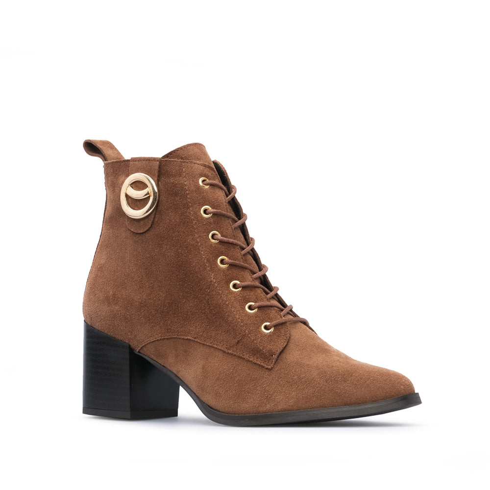 Botim Salto Alto Mulher Camurça Camel