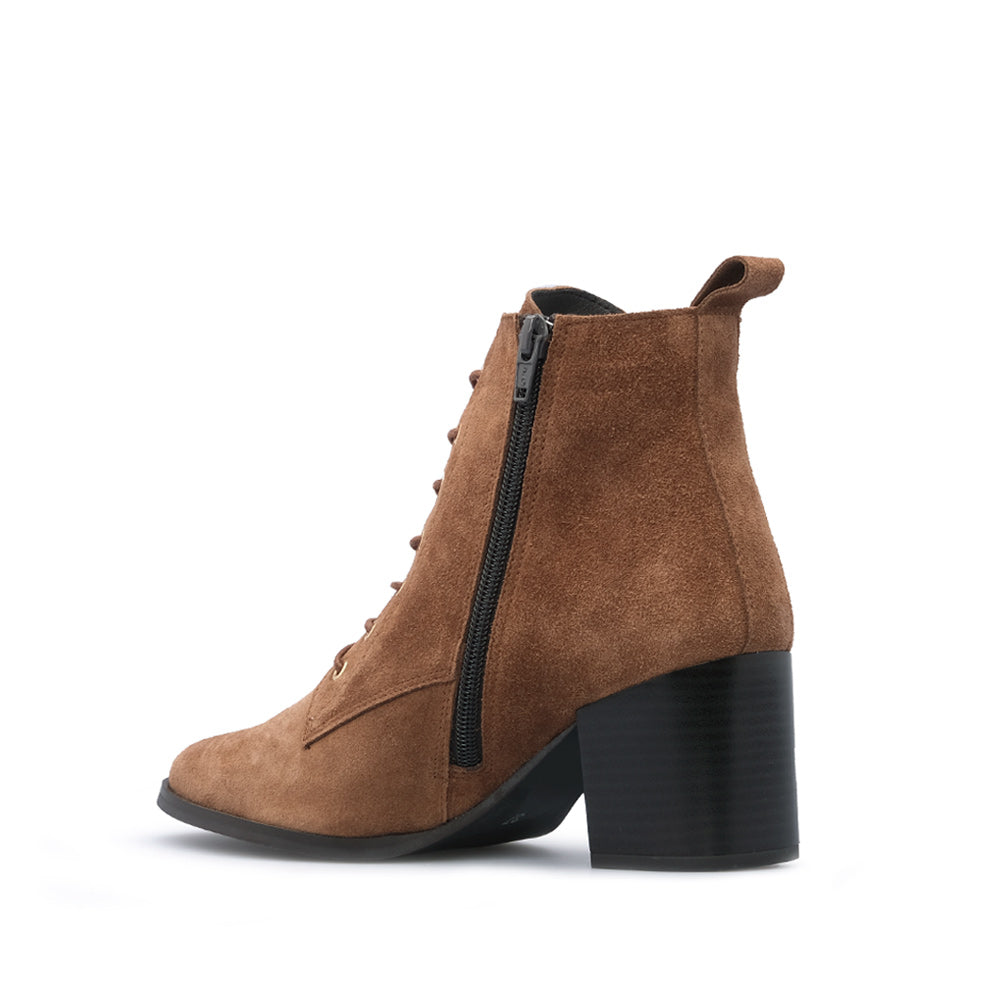 Botim Salto Alto Mulher Camurça Camel