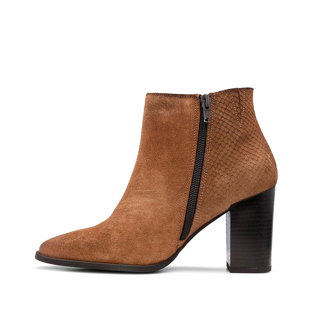 Botim Salto Alto Mulher Camurça Camel