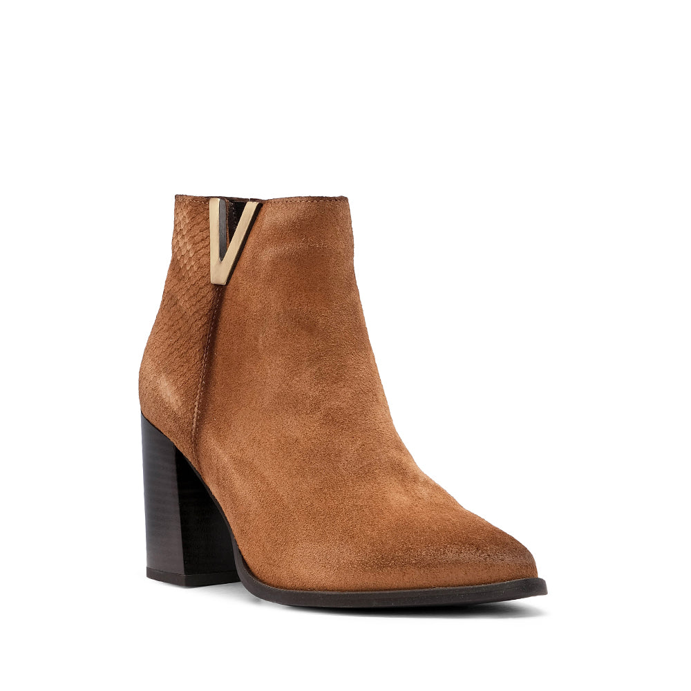 Botim Salto Alto Mulher Camurça Camel