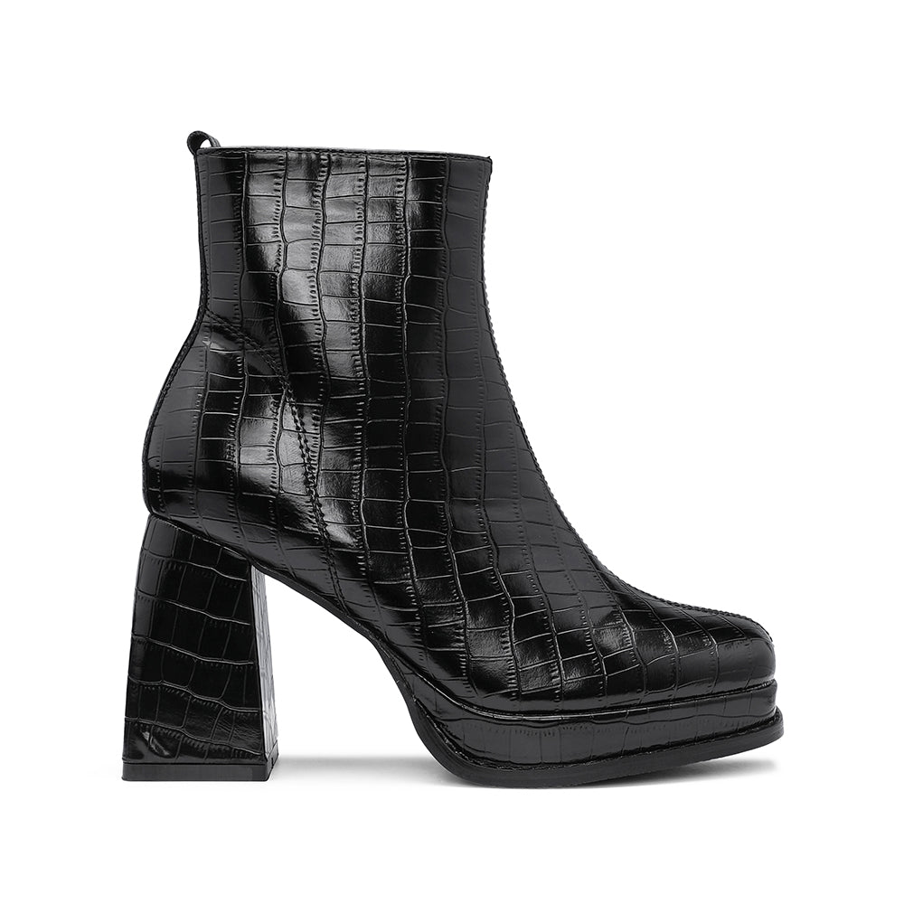 Botim Salto Alto Mulher Animal Print Preto