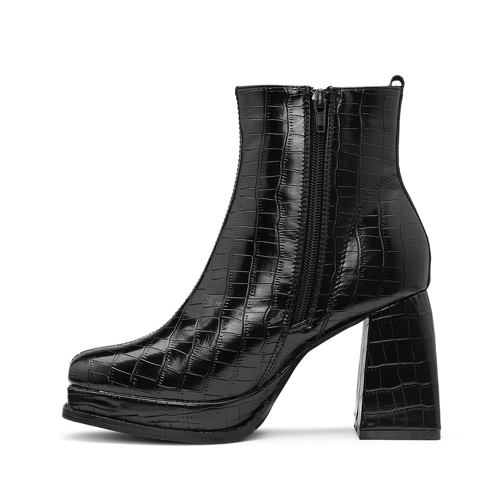Botim Salto Alto Mulher Animal Print Preto