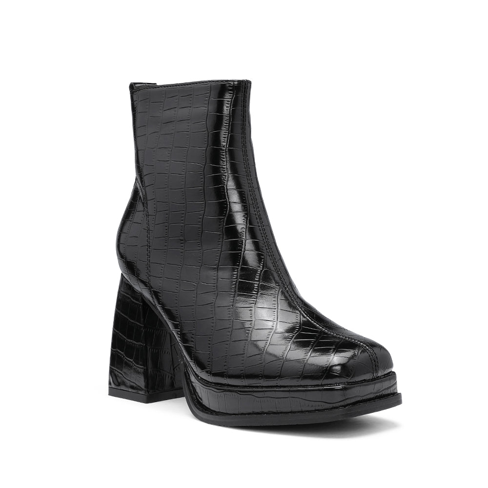 Botim Salto Alto Mulher Animal Print Preto