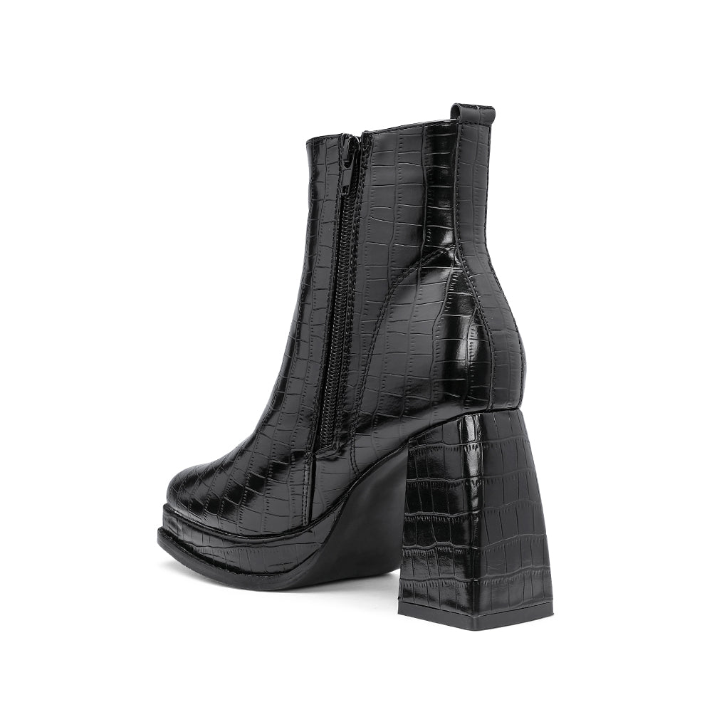 Botim Salto Alto Mulher Animal Print Preto