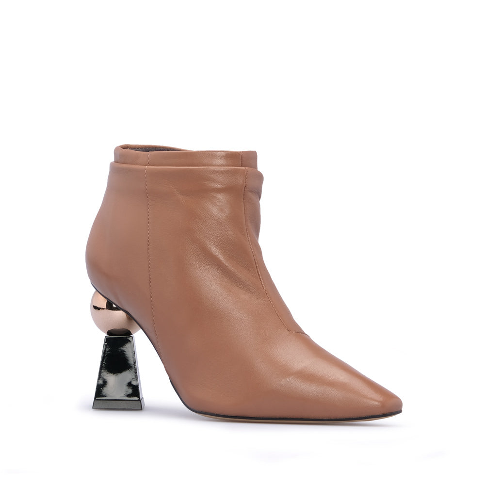 Botim Salto Alto Mulher Pele Camel