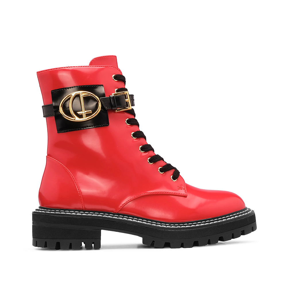 Botim Salto Raso Mulher Verniz Vermelho