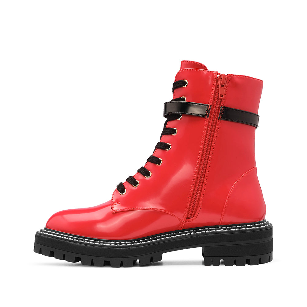 Botim Salto Raso Mulher Verniz Vermelho