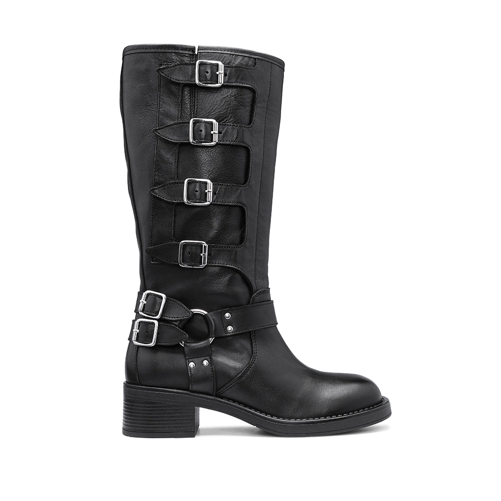 Bota Biker Mulher Pele Preto