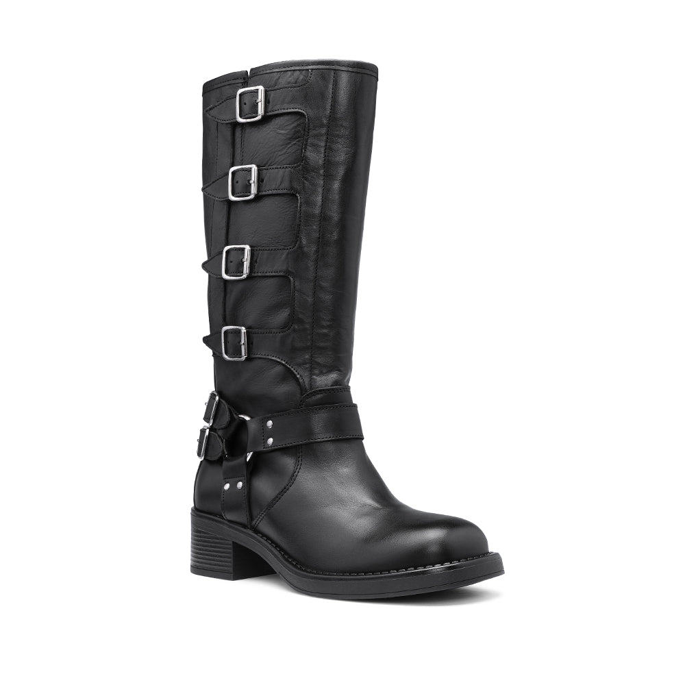 Bota Biker Mulher Pele Preto