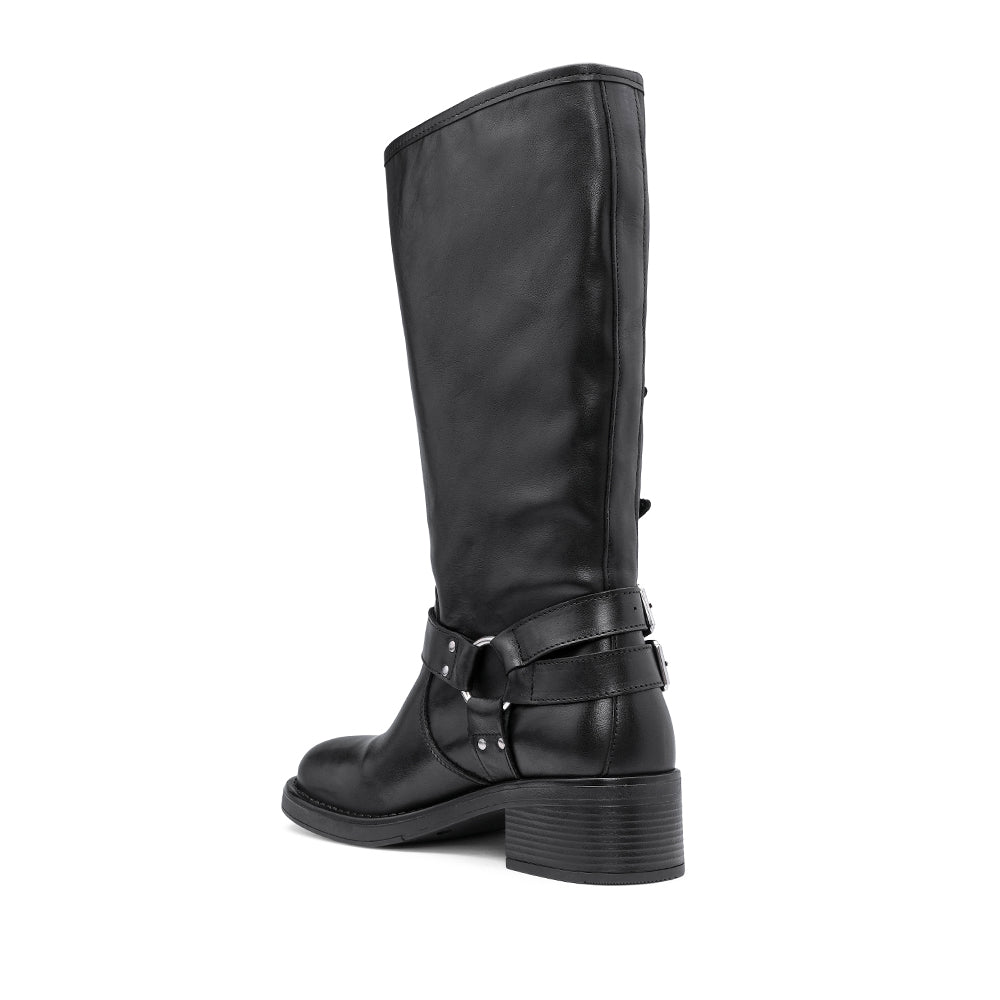 Bota Biker Mulher Pele Preto