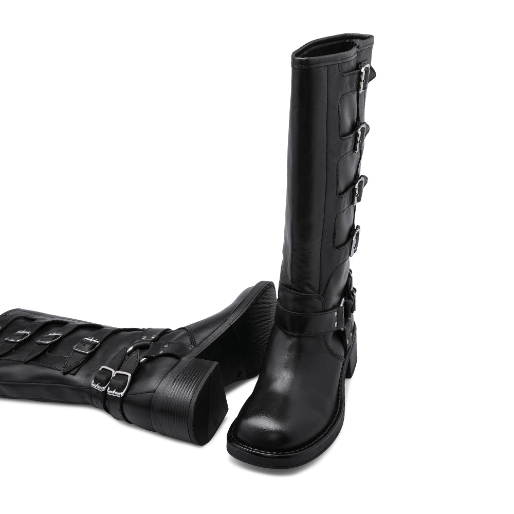 Bota Biker Mulher Pele Preto