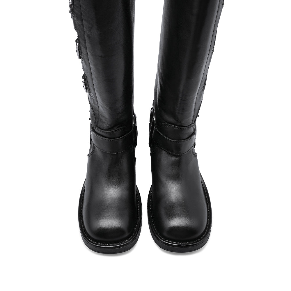 Bota Biker Mulher Pele Preto