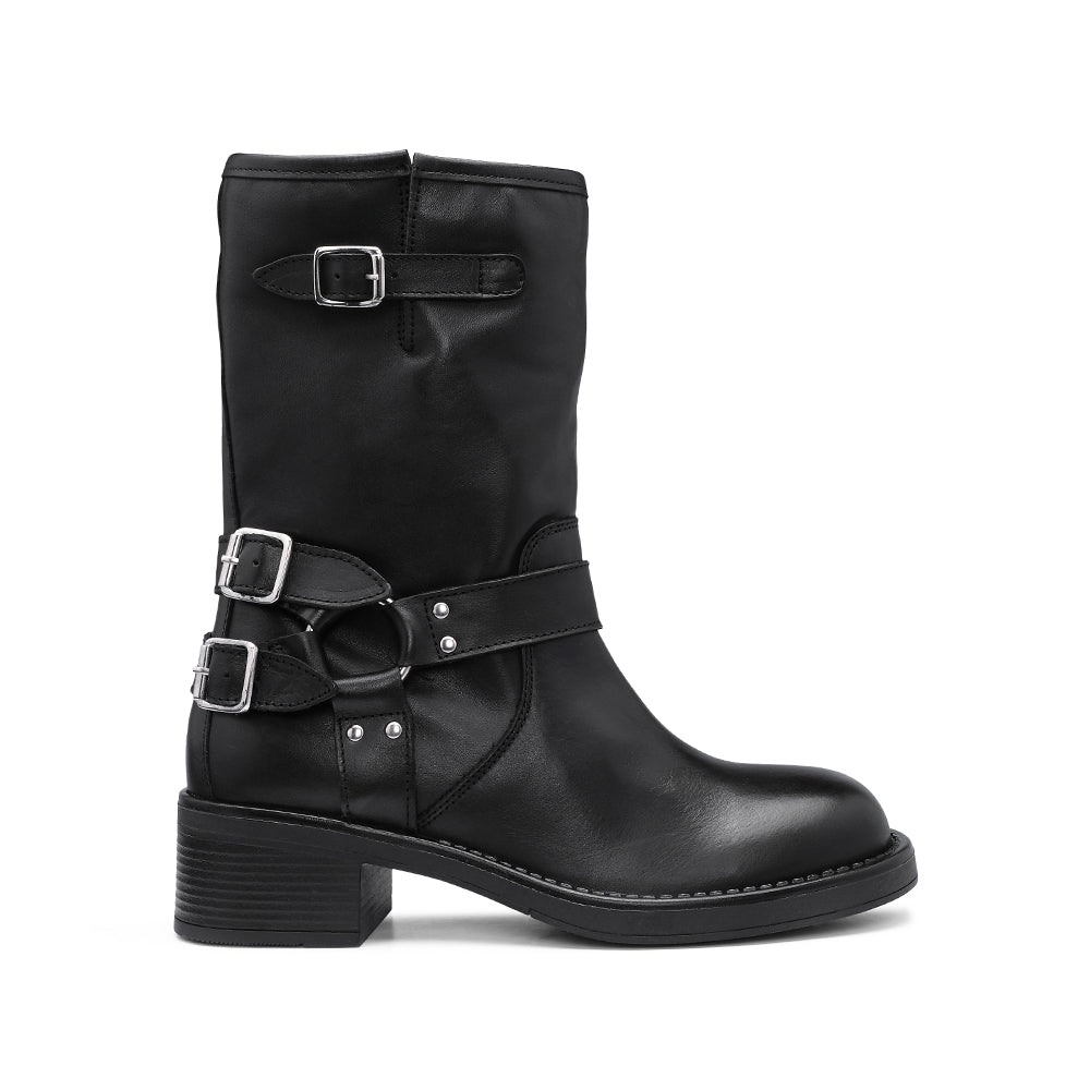 Bota Biker Mulher Pele Preto