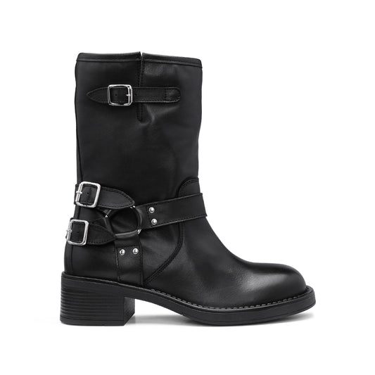 Bota Biker Mulher Pele Preto