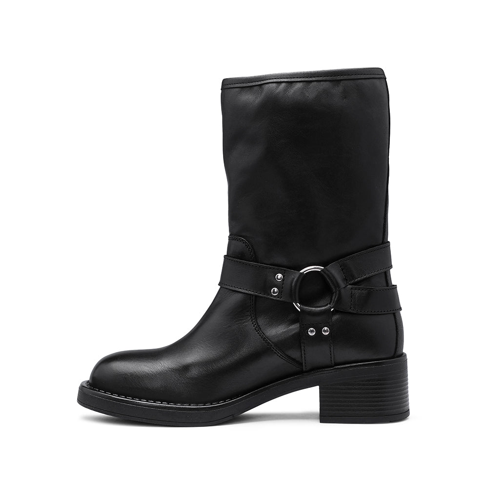 Bota Biker Mulher Pele Preto
