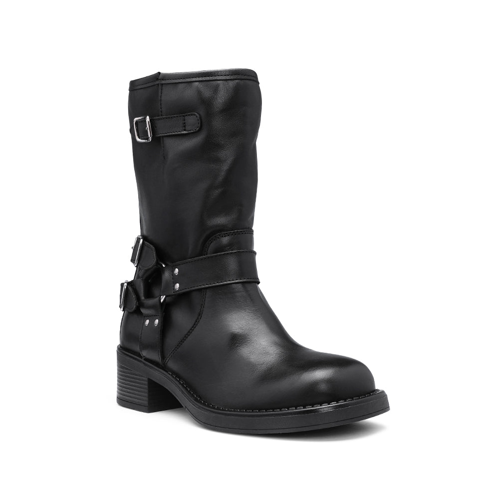 Bota Biker Mulher Pele Preto