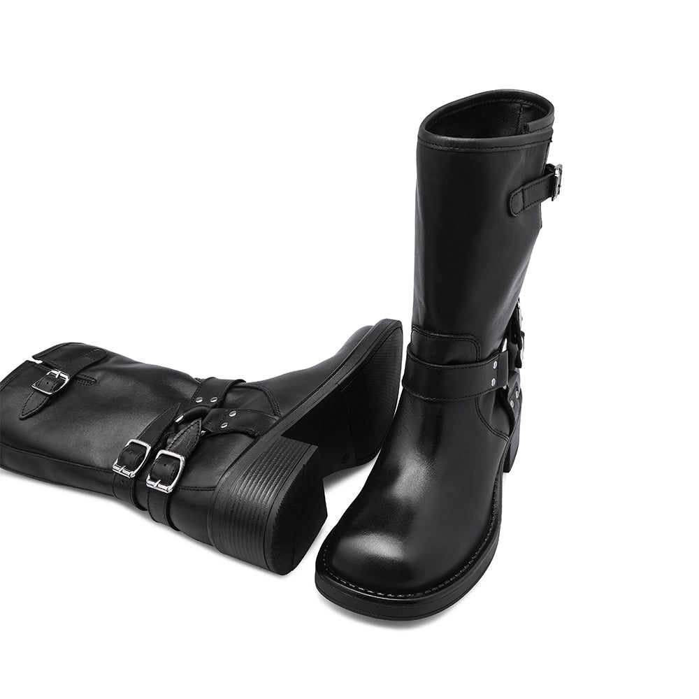 Bota Biker Mulher Pele Preto