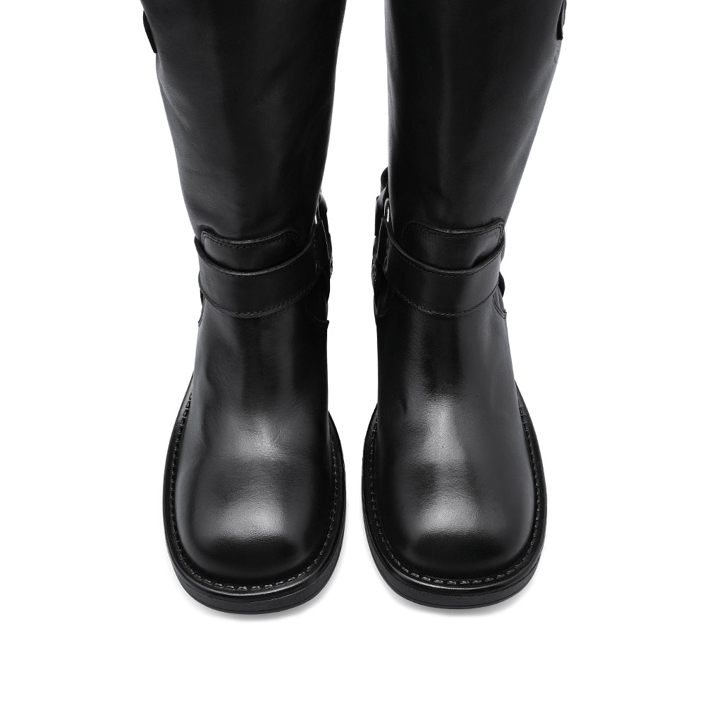 Bota Biker Mulher Pele Preto