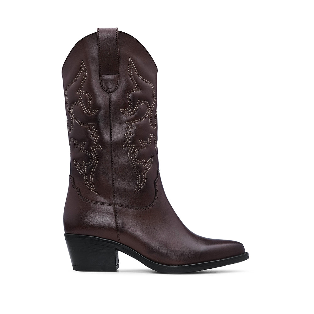 Bota Texana Mulher Pele Castanho