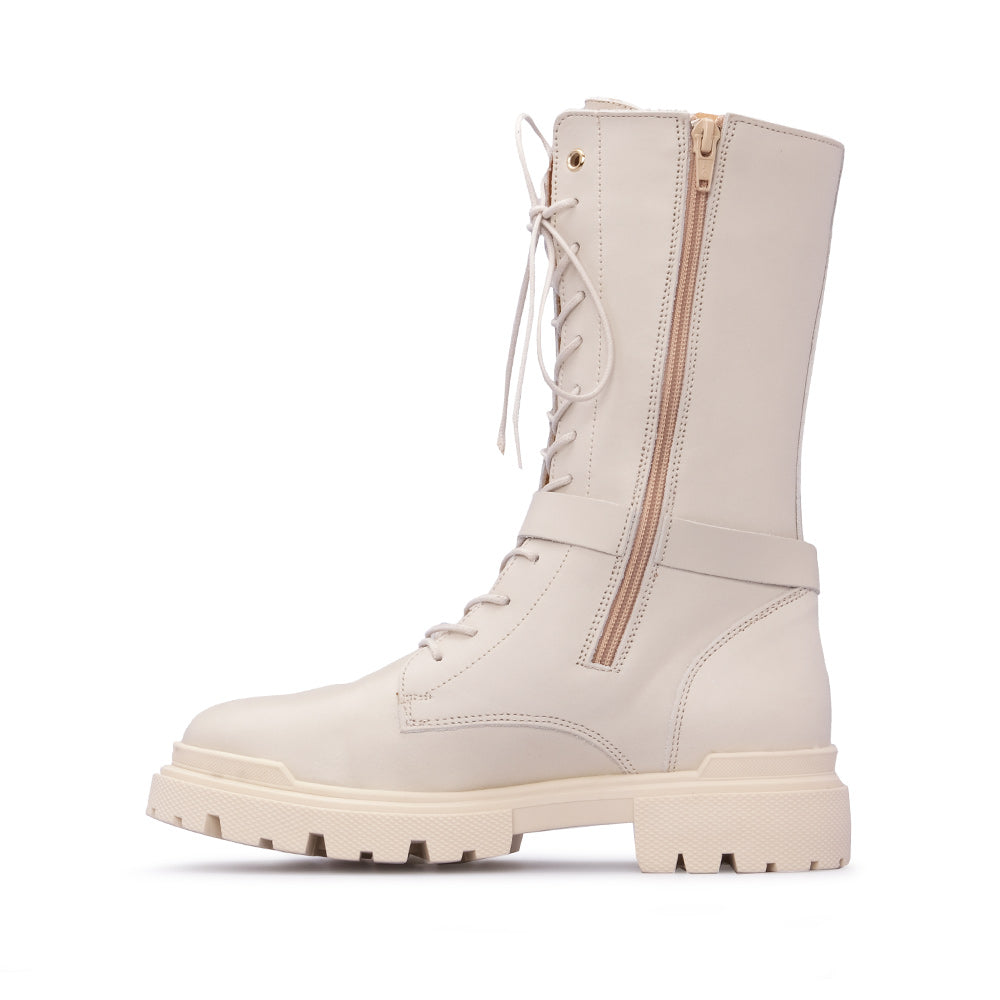 Bota Salto Raso Mulher Pele Bege