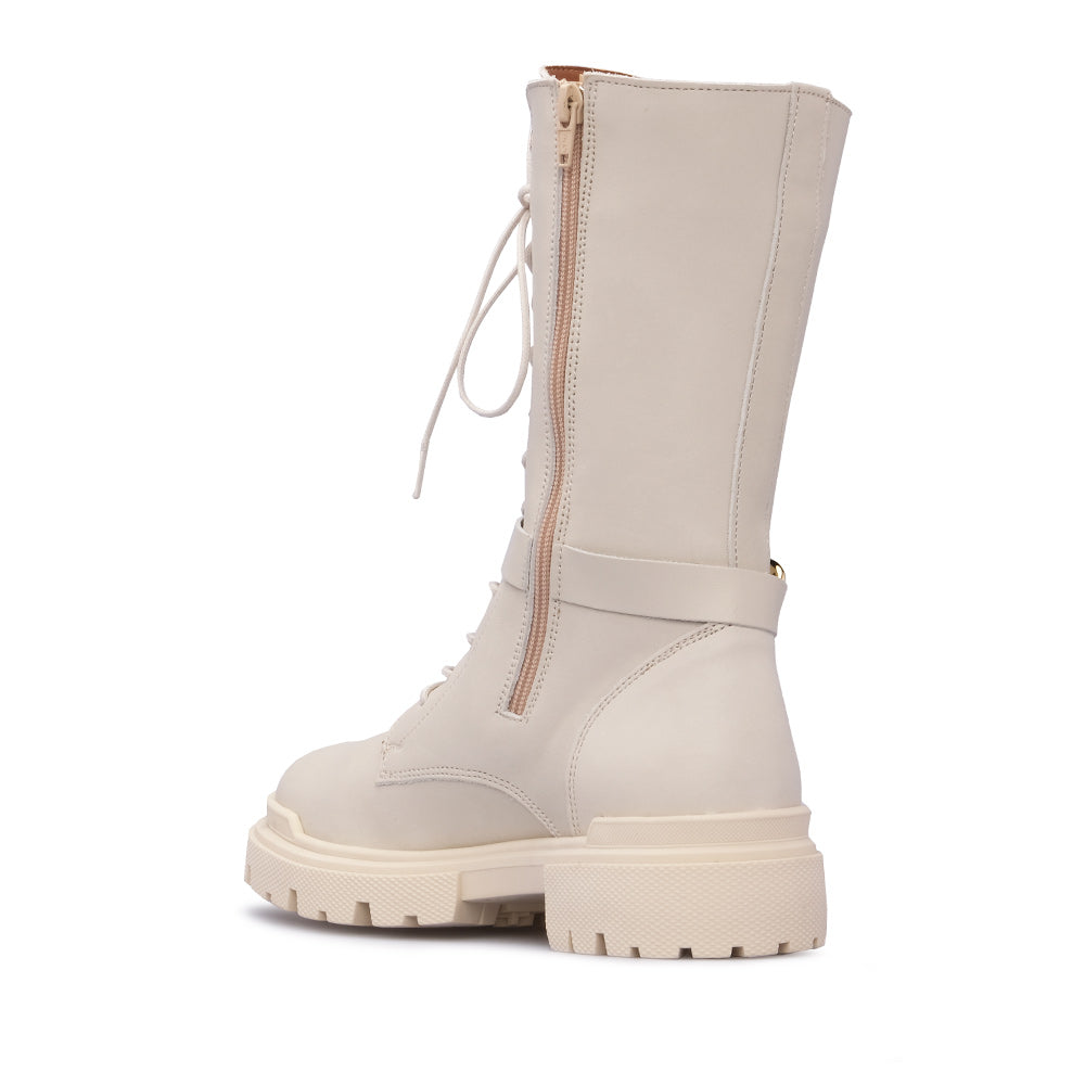 Bota Salto Raso Mulher Pele Bege