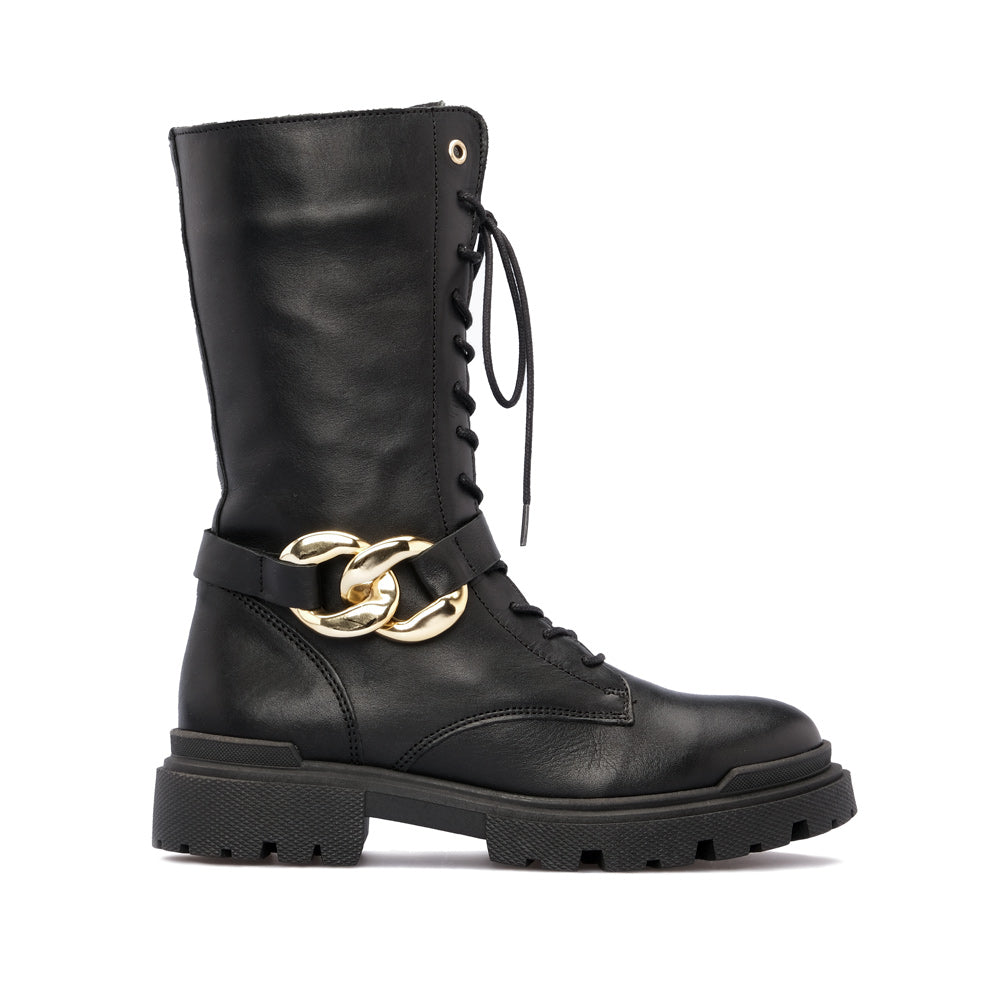 Bota Salto Raso Mulher Pele Preto