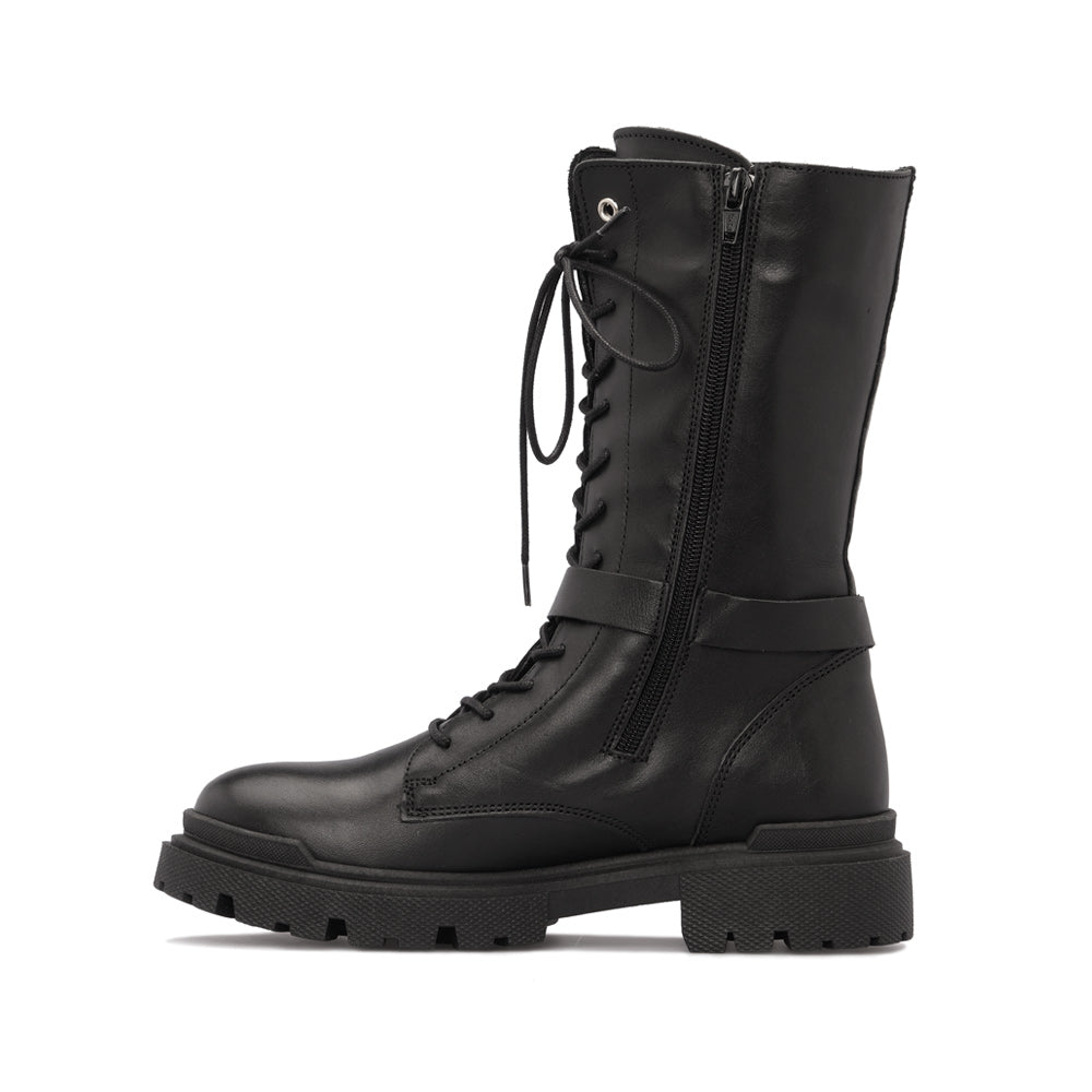 Bota Salto Raso Mulher Pele Preto