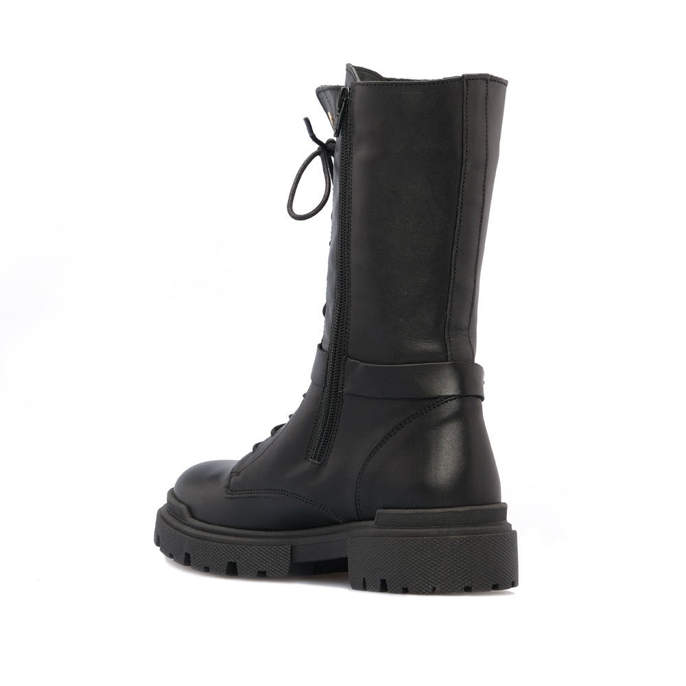 Bota Salto Raso Mulher Pele Preto