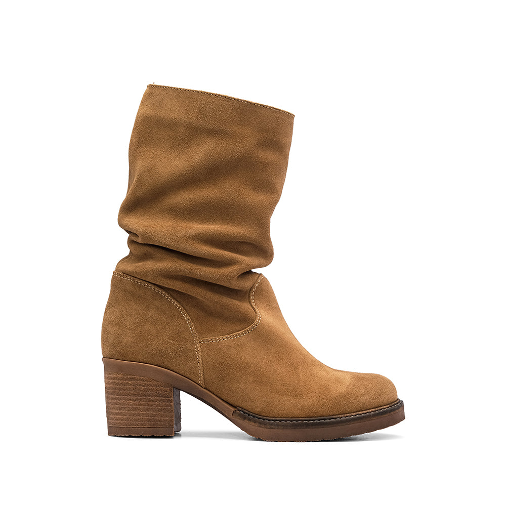 Bota Salto Médio Mulher Camurça Taupe