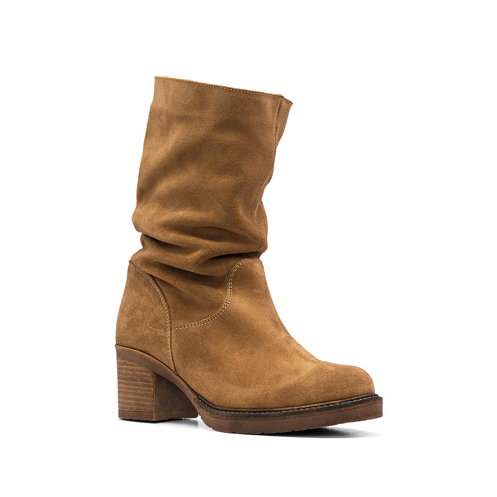 Bota Salto Médio Mulher Camurça Taupe