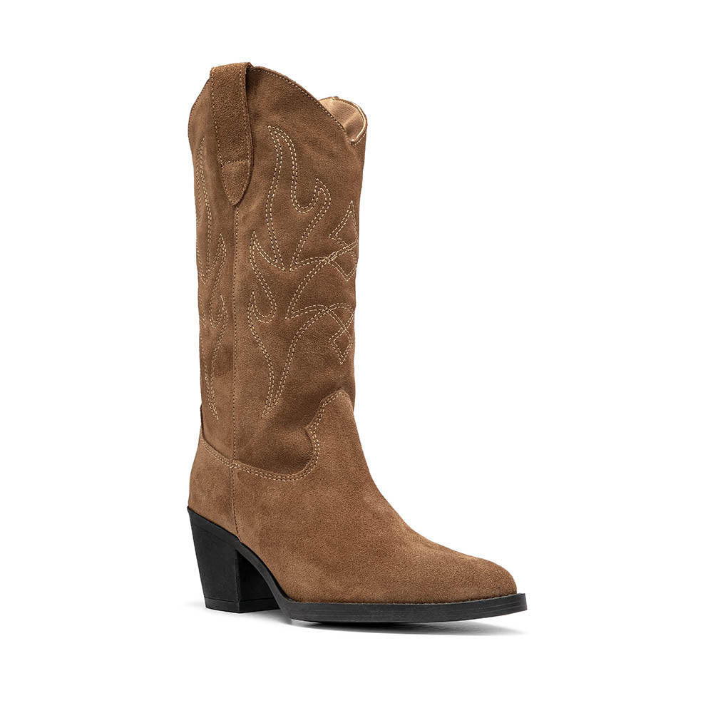 Bota Salto Médio Mulher Camurça Camel