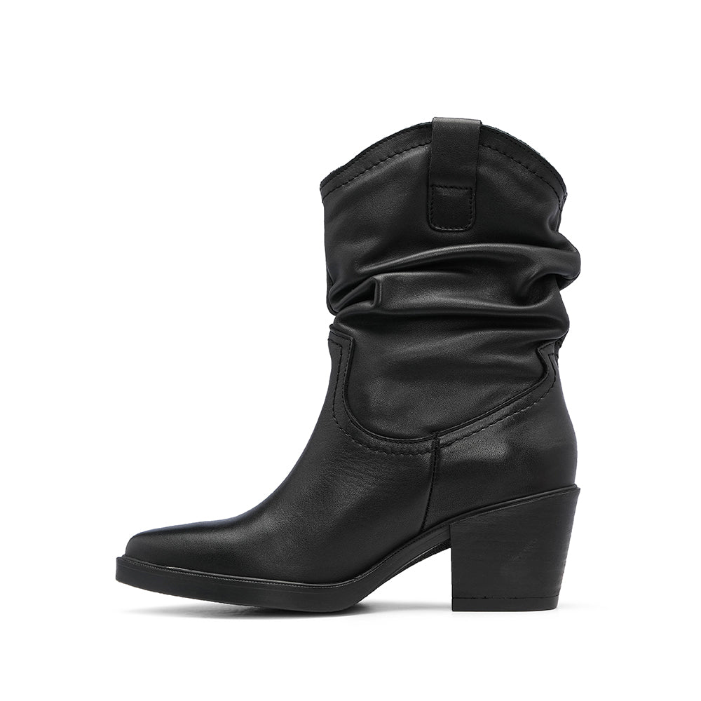 Bota Salto Médio Mulher Pele Preto