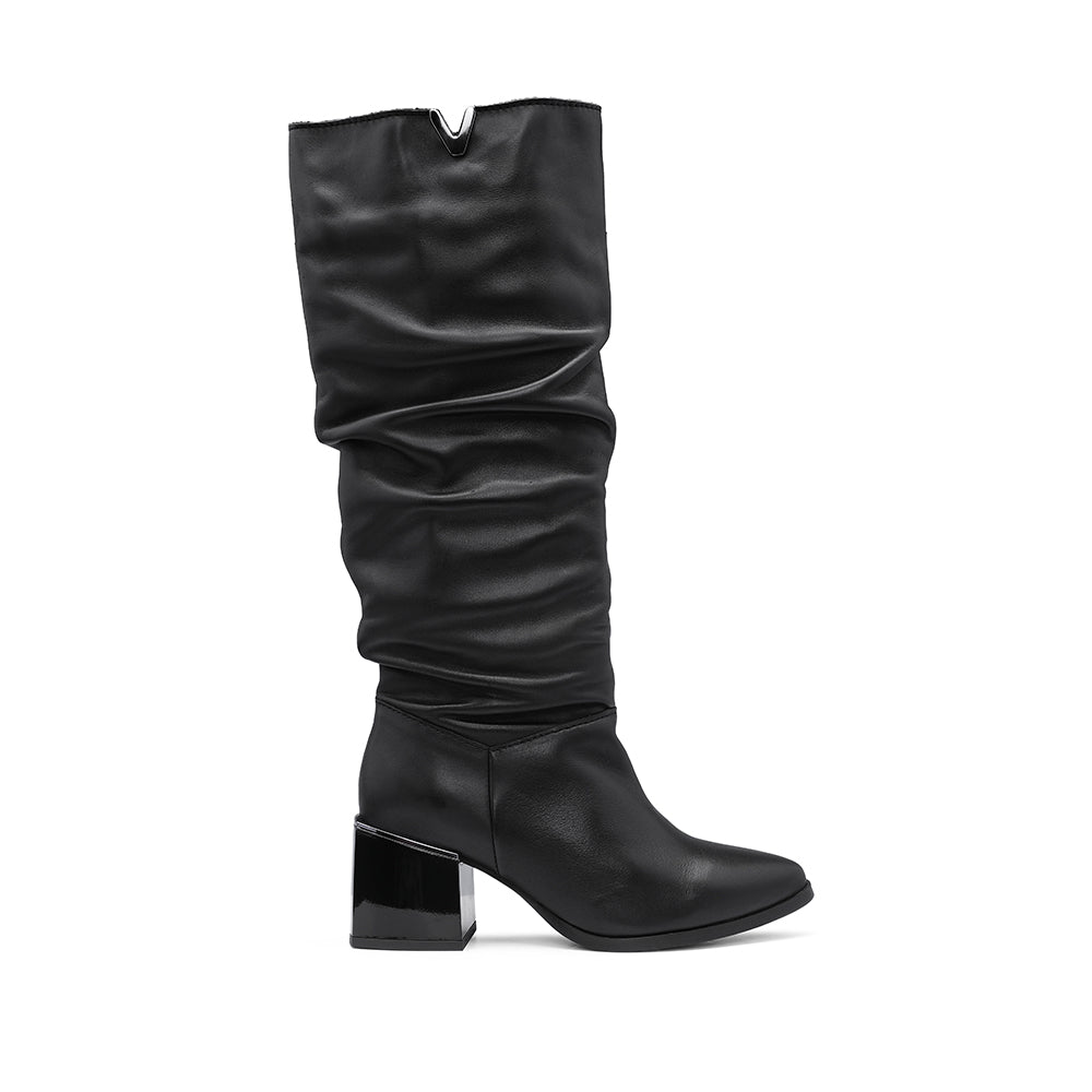 Bota Salto Médio Mulher Pele Preto