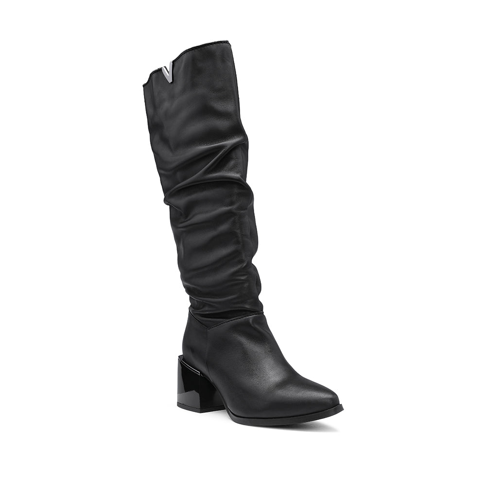 Bota Salto Médio Mulher Pele Preto
