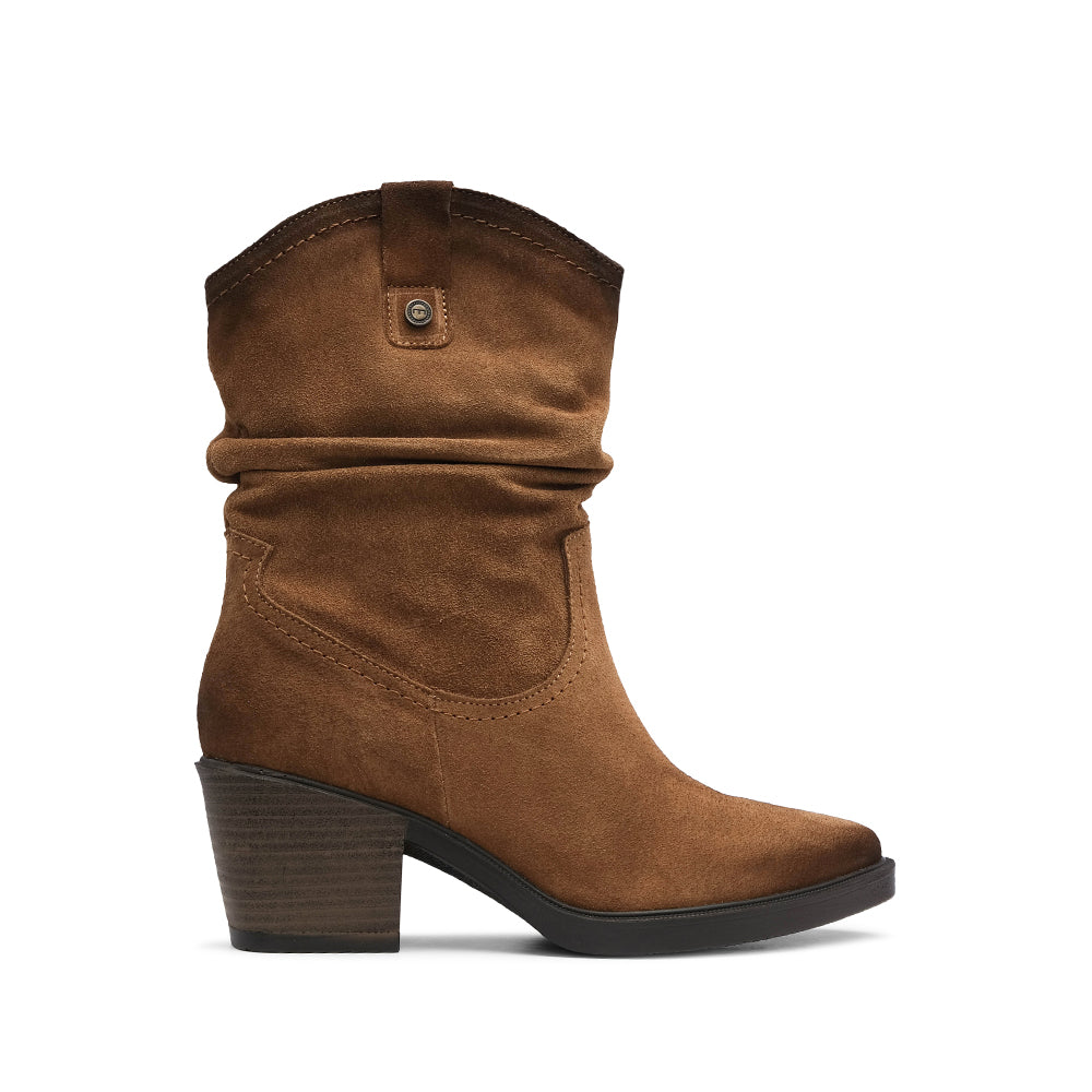 Bota Salto Médio Mulher Camurça Camel