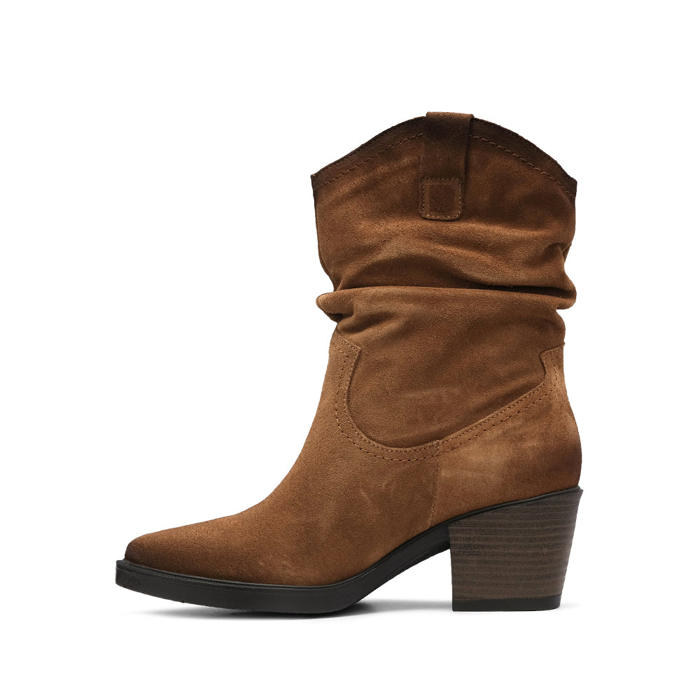 Bota Salto Médio Mulher Camurça Camel