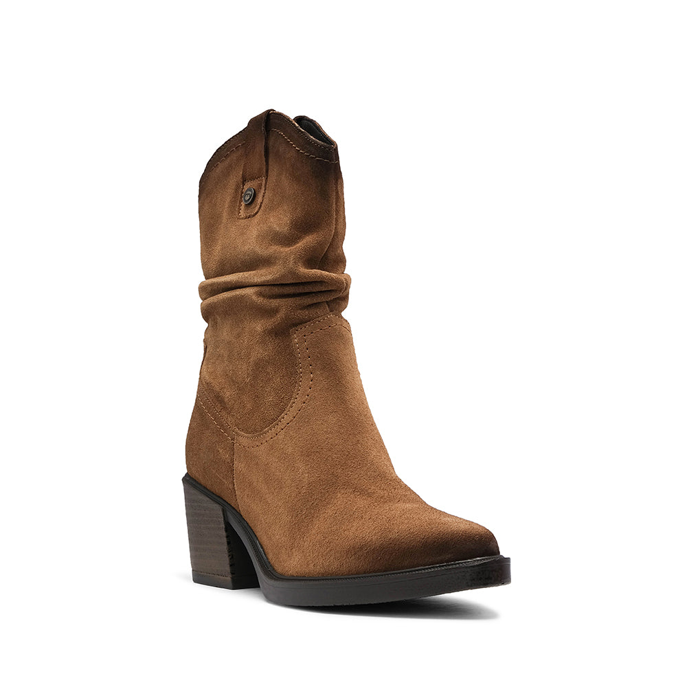 Bota Salto Médio Mulher Camurça Camel