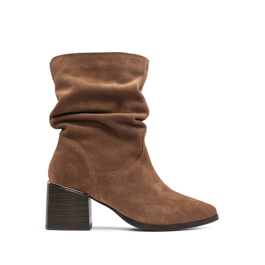 Bota Salto Médio Mulher Camurça Taupe