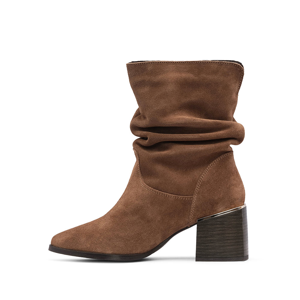 Bota Salto Médio Mulher Camurça Taupe