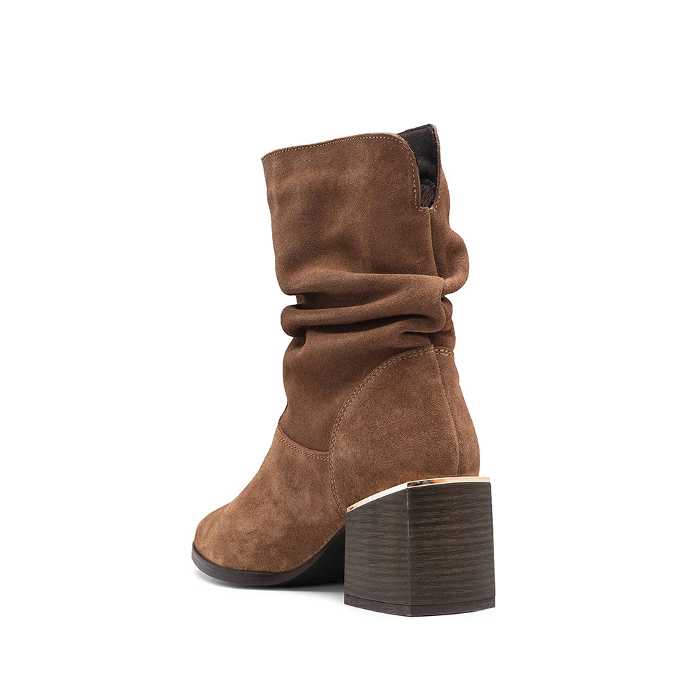 Bota Salto Médio Mulher Camurça Taupe
