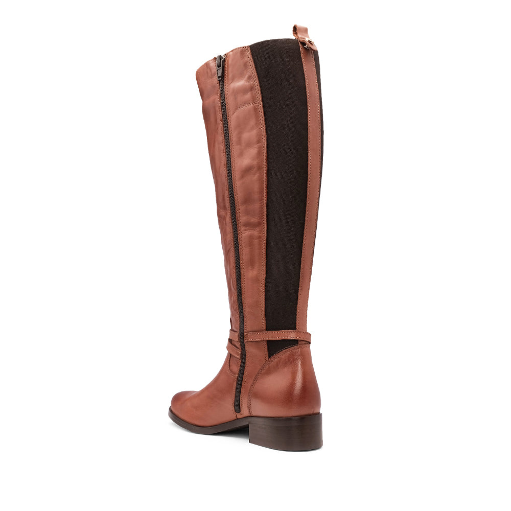 Bota Salto Raso Mulher Pele Brandy