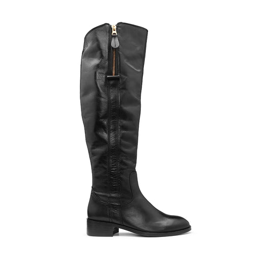 Bota Salto Raso Mulher Pele Preto